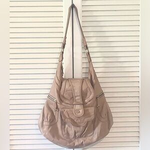 Lucky Penny Large leather reversible Purse tan and blue floral